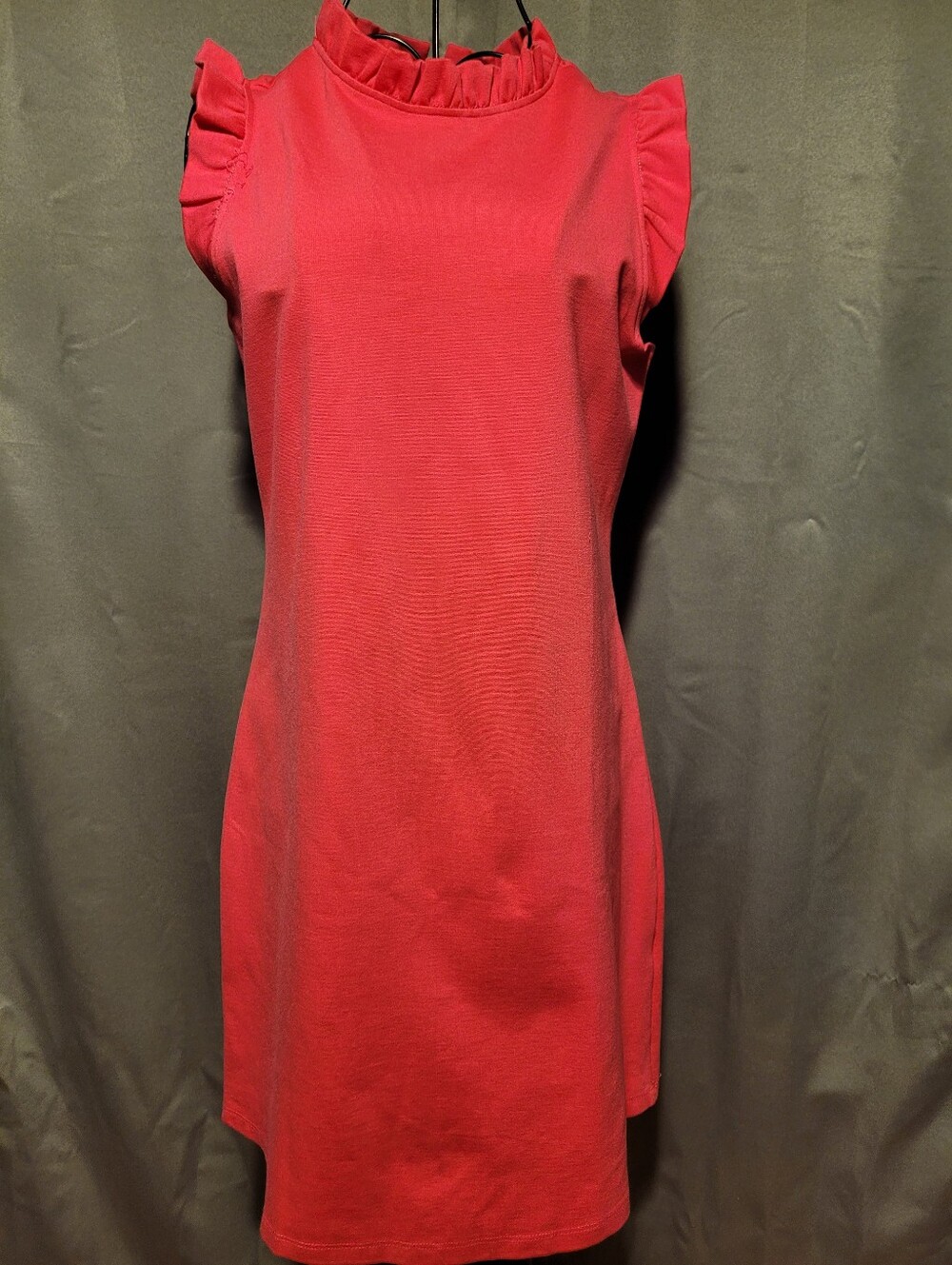 Ces Femme Coral Red Ruffled-Neck Sleeveless Shift Dress